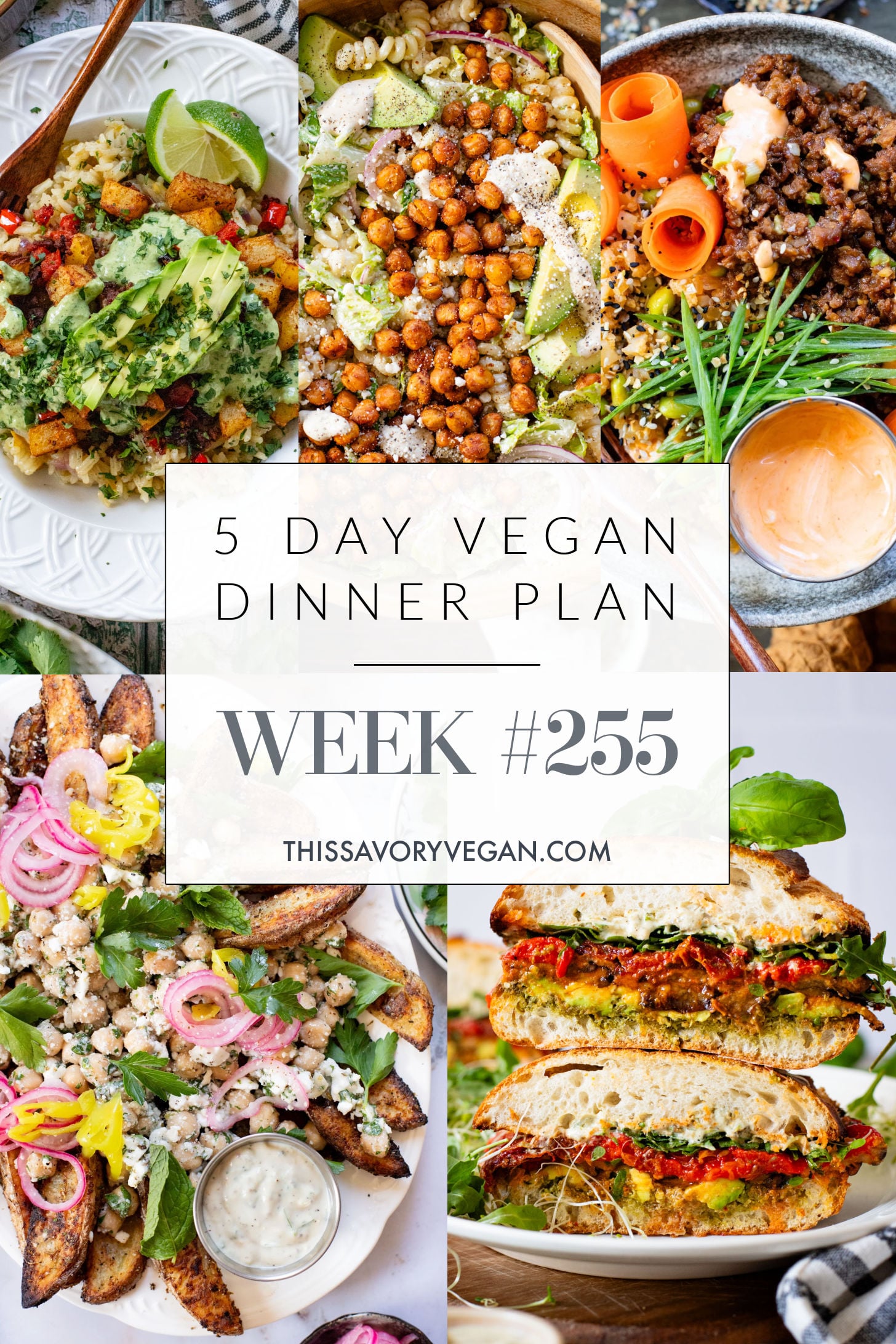 Not sure what to make for dinner this week? I have you covered with 5 simple & delicious vegan dinner ideas! | Vegan Dinner Plan #255 | ThisSavoryVegan.com