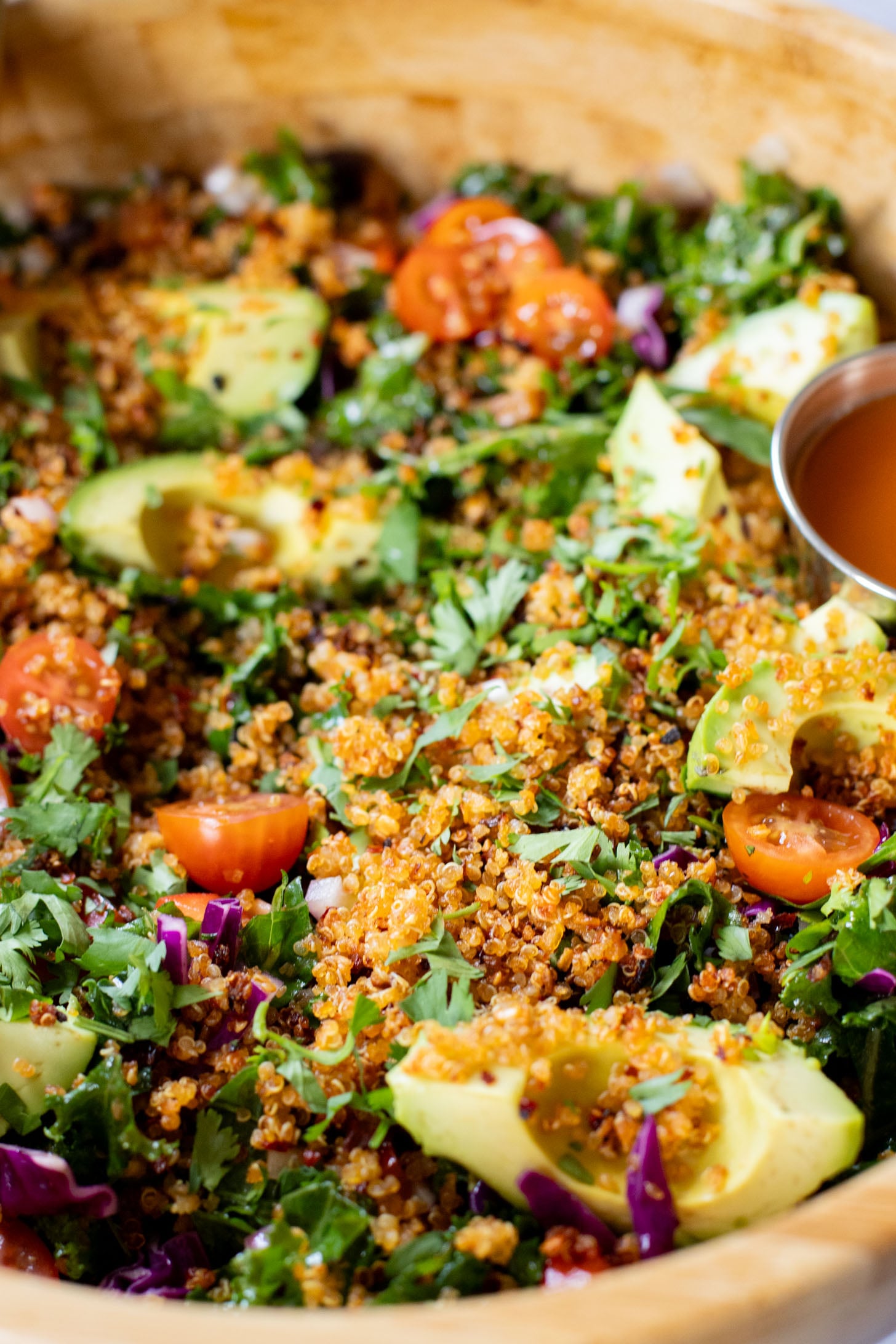 This Kale Taco Salad with Crispy Quinoa is my take on the Mendocino Farms recipe. A healthy and delicious vegan salad idea | ThisSavoryVegan.com