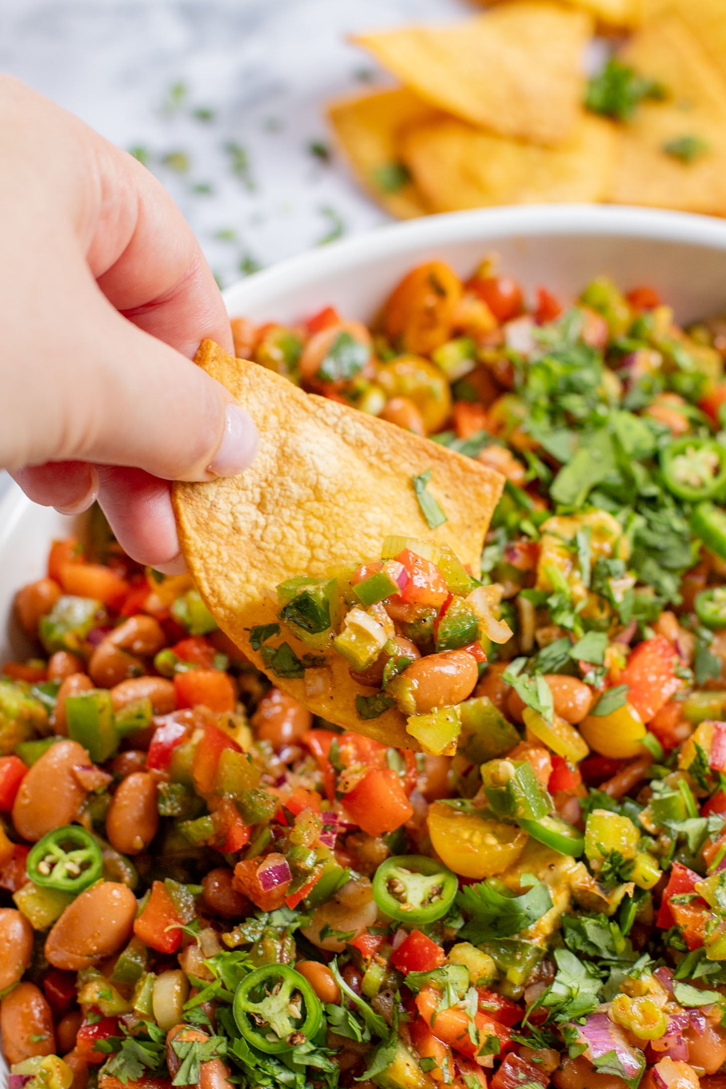 This Simple Pinto Bean Salad is a mix of canned beans, crunchy veggies, avocado chunks and a chipotle chili lime dressing | ThisSavoryVegan.com
