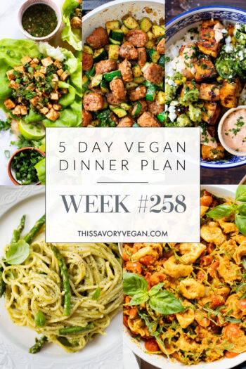 Not sure what to make for dinner this week? I have you covered with 5 simple & delicious vegan dinner ideas! | Vegan Dinner Plan #258 | ThisSavoryVegan.com