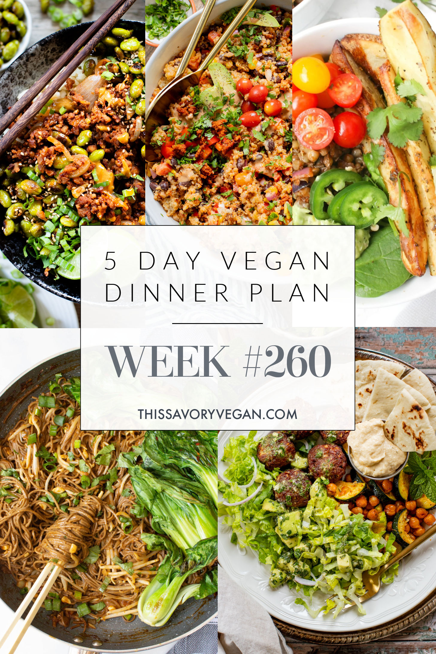 Not sure what to make for dinner this week? I have you covered with 5 simple & delicious vegan dinner ideas! | Vegan Dinner Plan #260 | ThisSavoryVegan.com