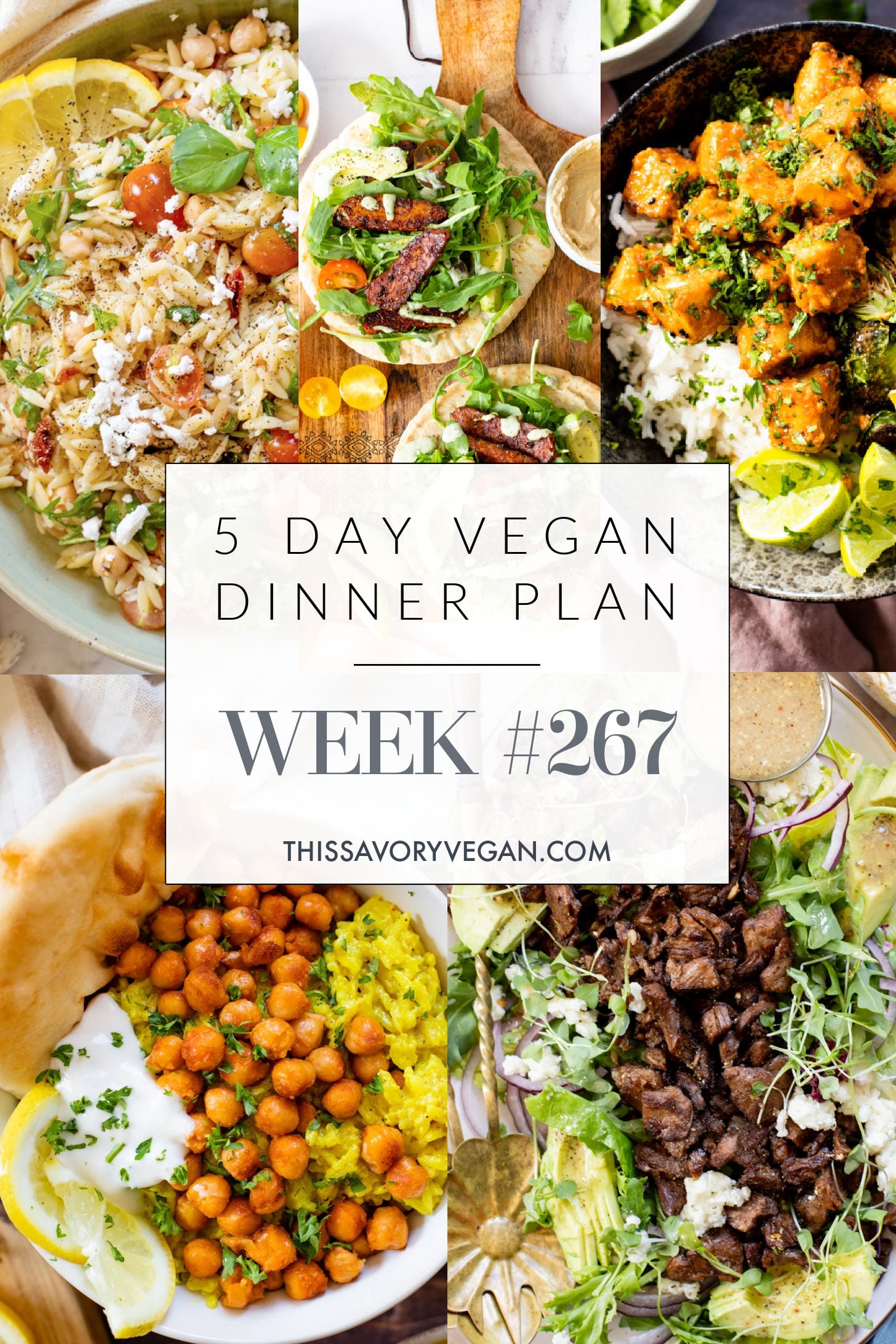 Not sure what to make for dinner this week? I have you covered with 5 simple & delicious vegan dinner ideas! | Vegan Dinner Plan #267 | ThisSavoryVegan.com