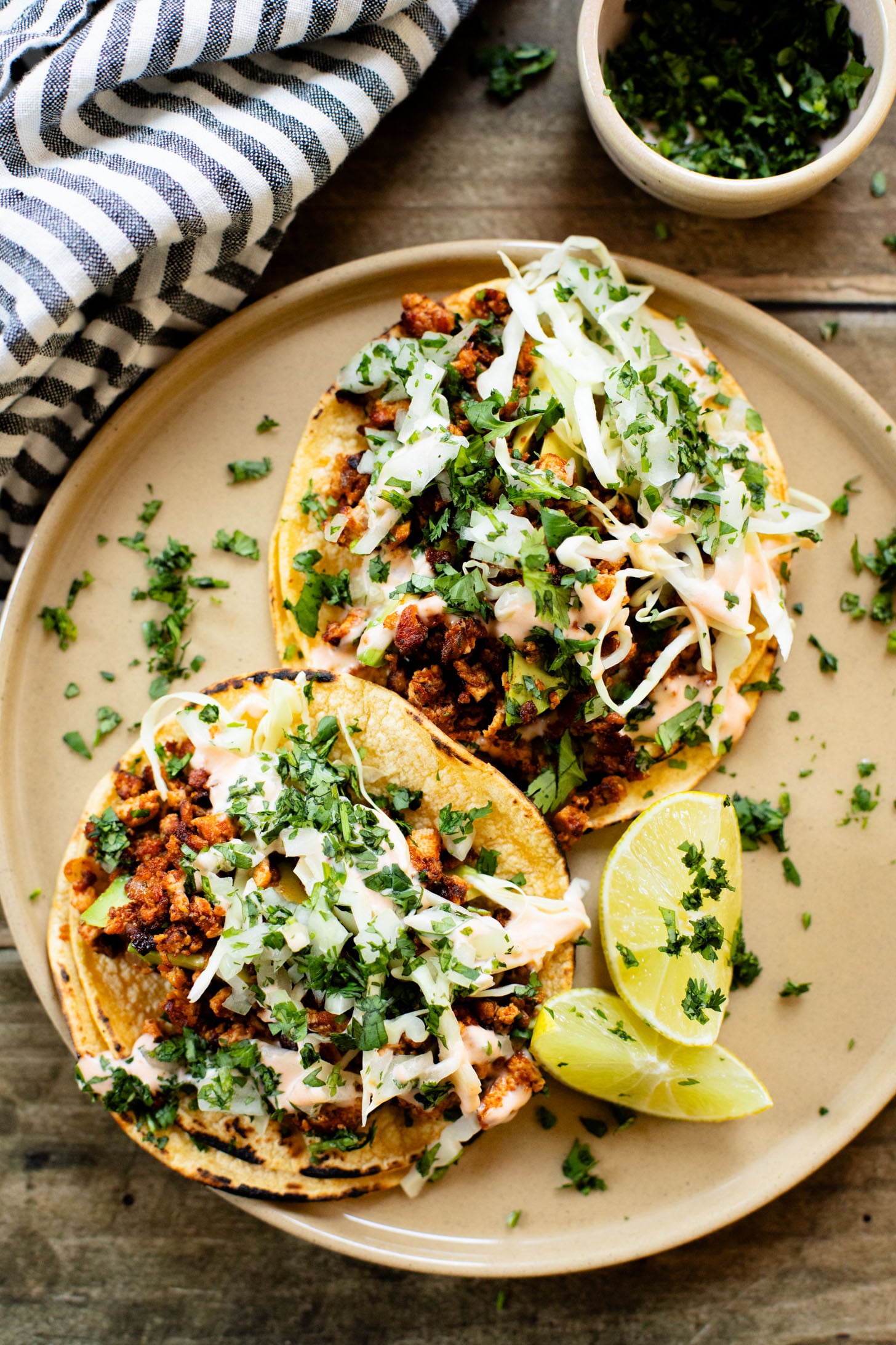 These Crispy Tofu Street Tacos are ready in 30 minutes, perfect for a vegan weeknight dinner. Packed with protein and taste AMAZING | ThisSavoryVegan.com