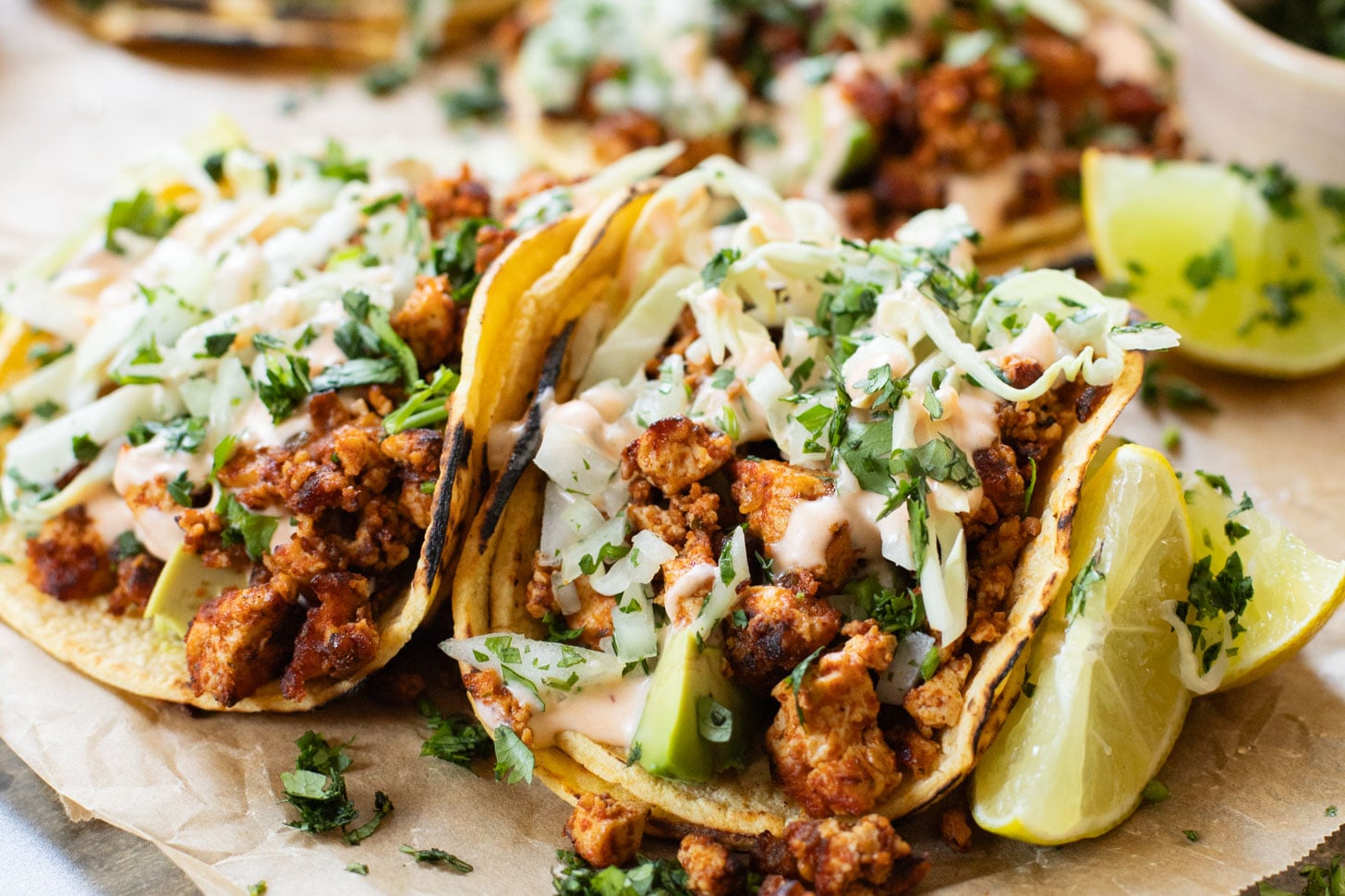 These Crispy Tofu Street Tacos are ready in 30 minutes, perfect for a vegan weeknight dinner. Packed with protein and taste AMAZING | ThisSavoryVegan.com