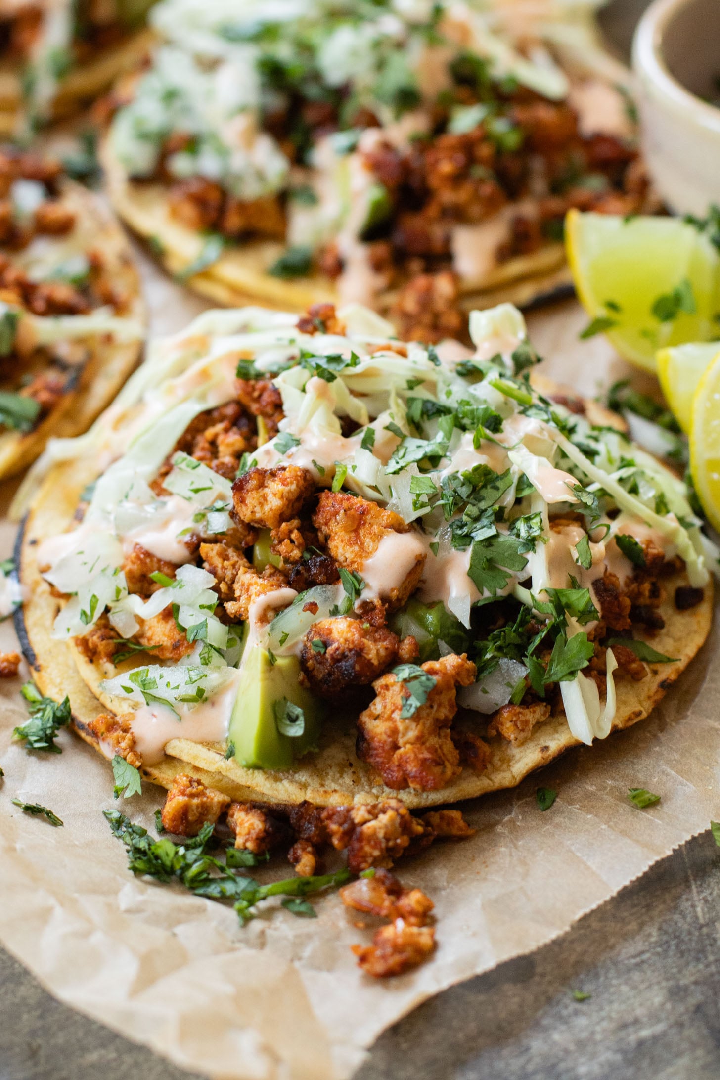 These Crispy Tofu Street Tacos are ready in 30 minutes, perfect for a vegan weeknight dinner. Packed with protein and taste AMAZING | ThisSavoryVegan.com