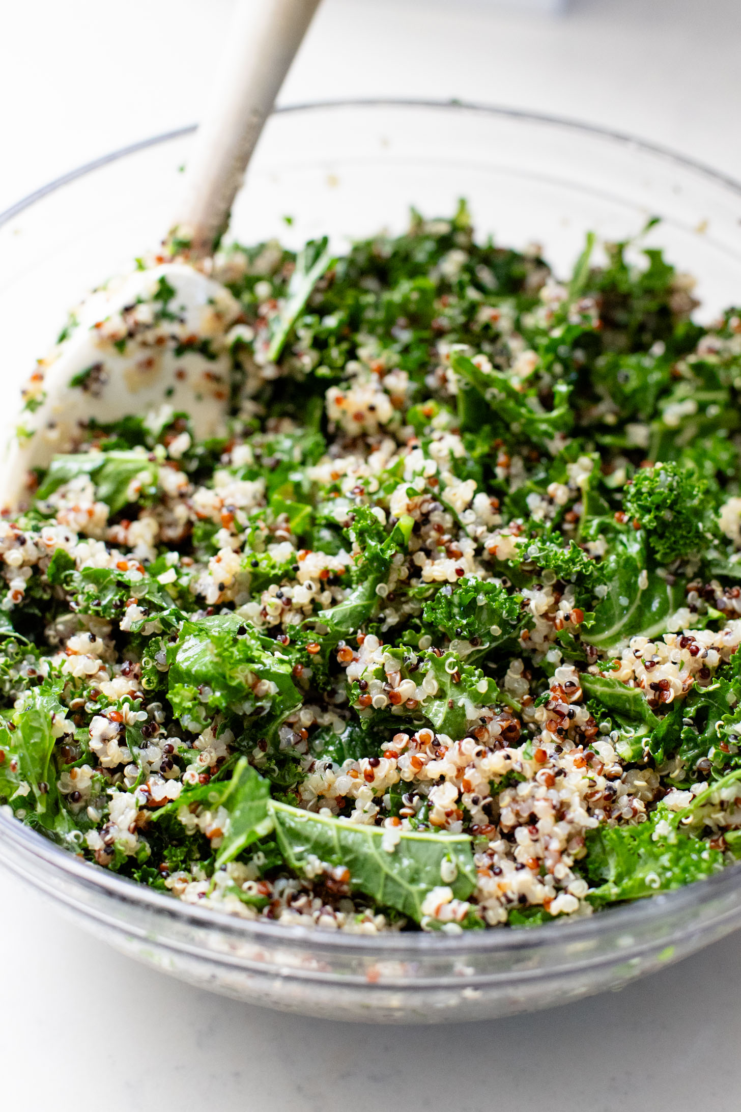 These Lemon Herb Sweet Potato Quinoa Bowls are healthy and tasty! Quinoa & kale salad is topped with roasted sweet potatoes & basil dressing | ThisSavoryVegan.com