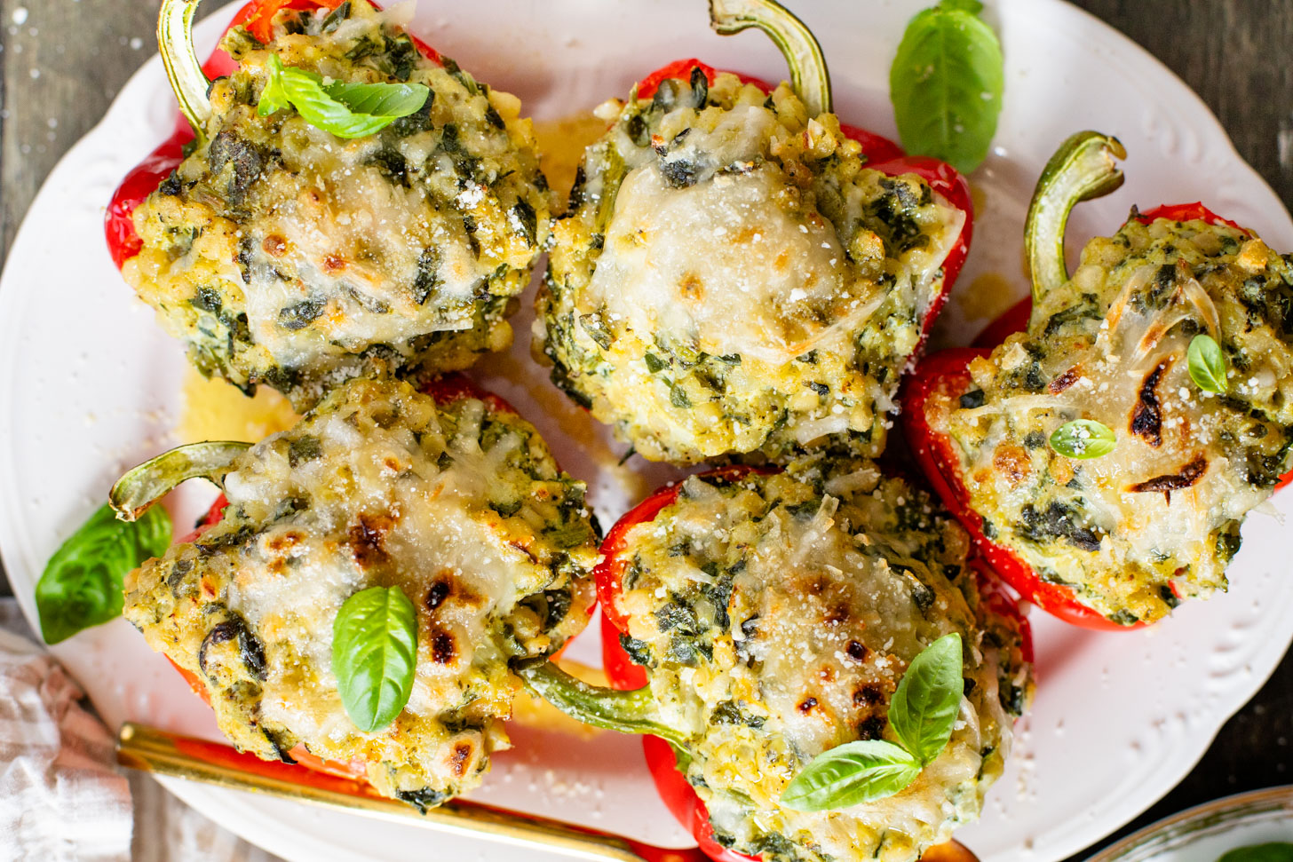 These Ricotta Couscous Stuffed Peppers are dairy-free, creamy deliciousness! A protein-packed vegan dinner idea | ThisSavoryVegan.com