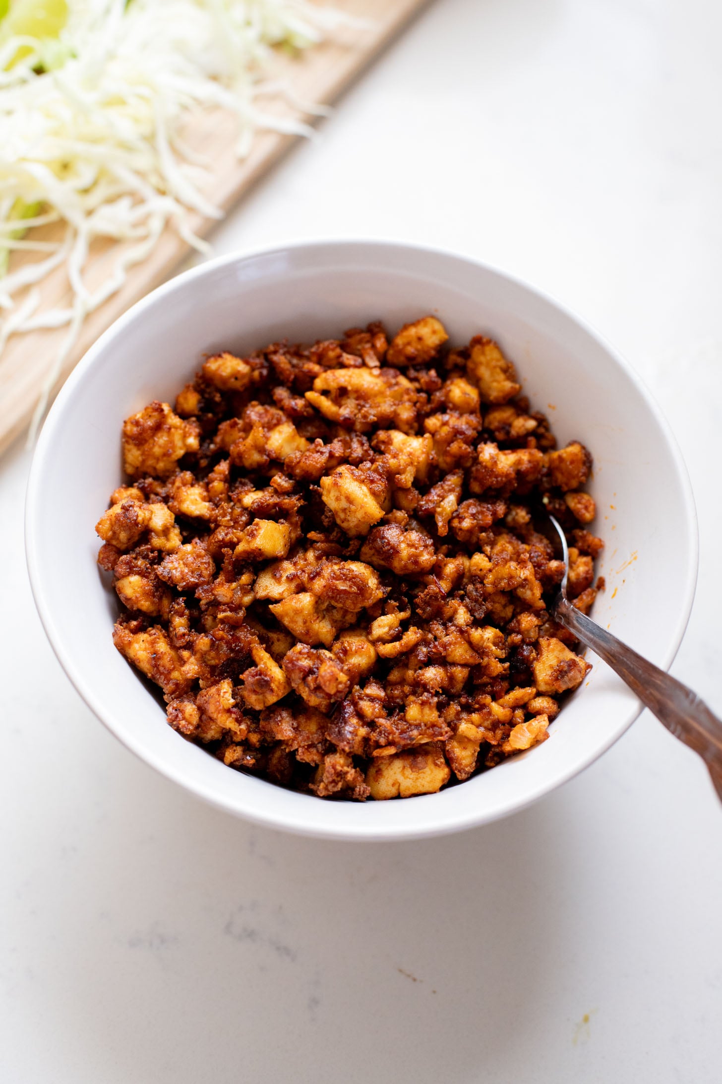 These Sheet Pan Tofu Burritos are filled with crispy tofu, shredded cabbage, cilantro, onions, avocado and dairy-free chipotle mayo | ThisSavoryVegan.com