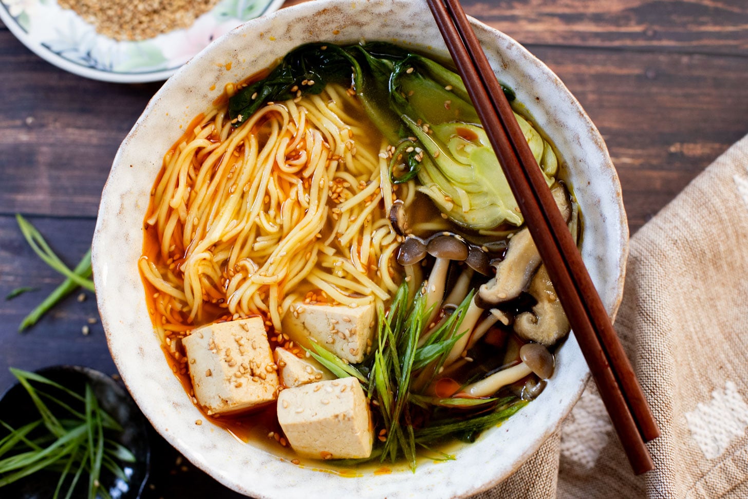 This Slow Cooker Vegan Ramen is a super easy way to make homemade ramen. Packed with veggies & tofu, this is a delicious dish | ThisSavoryVegan.com