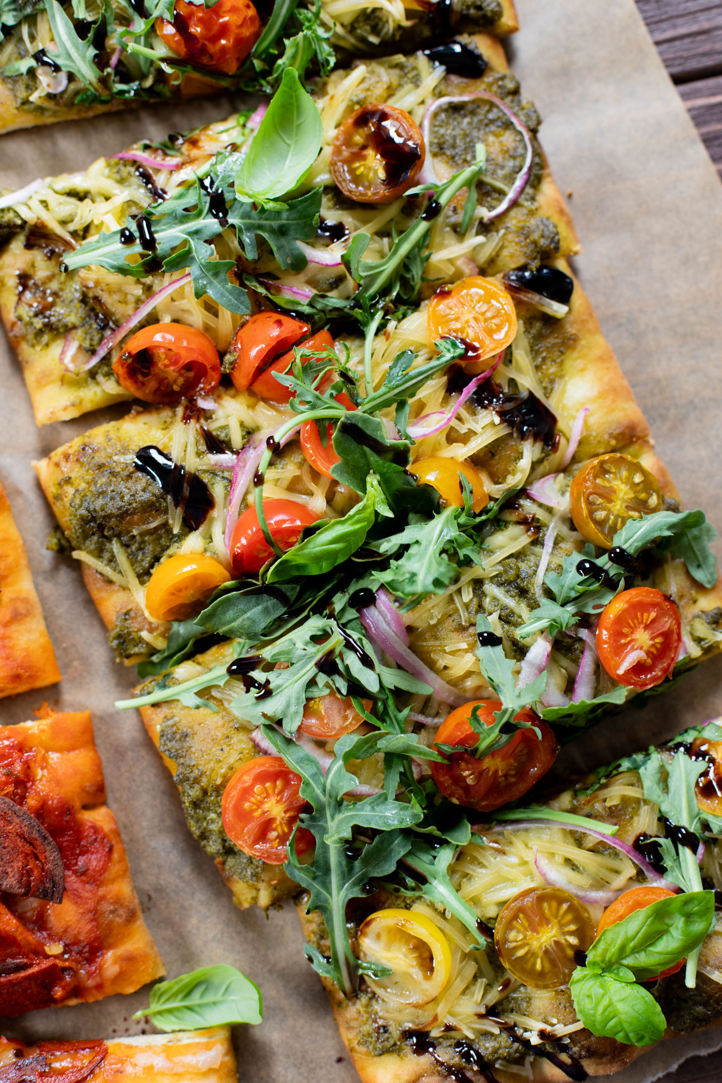 Trader Joe's Vegan Pizza 2 Ways - spicy vegan pepperoni pizza and pesto arugula pizza. Simple, delicious & easy | ThisSavoryVegan.com