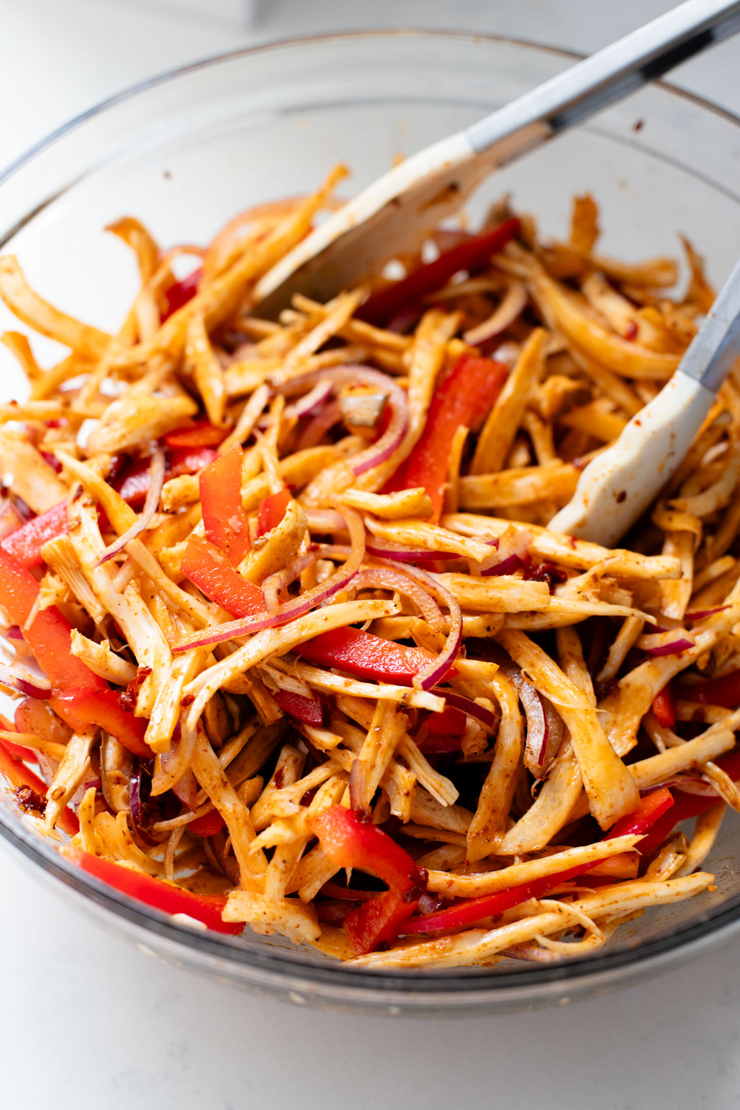 These Chipotle Oyster Mushroom Bowls are like fajitas with the addition of crispy mushrooms. Topped with avocado & dairy-free chipotle mayo | ThisSavoryVegan.com