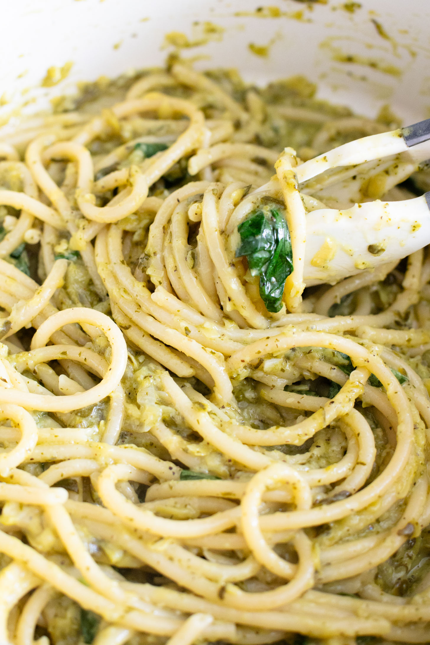 This Lemon Zucchini Bucatini is a simple vegan pasta dish that is creamy, loaded with veggies & 100% dairy-free | ThisSavoryVegan.com