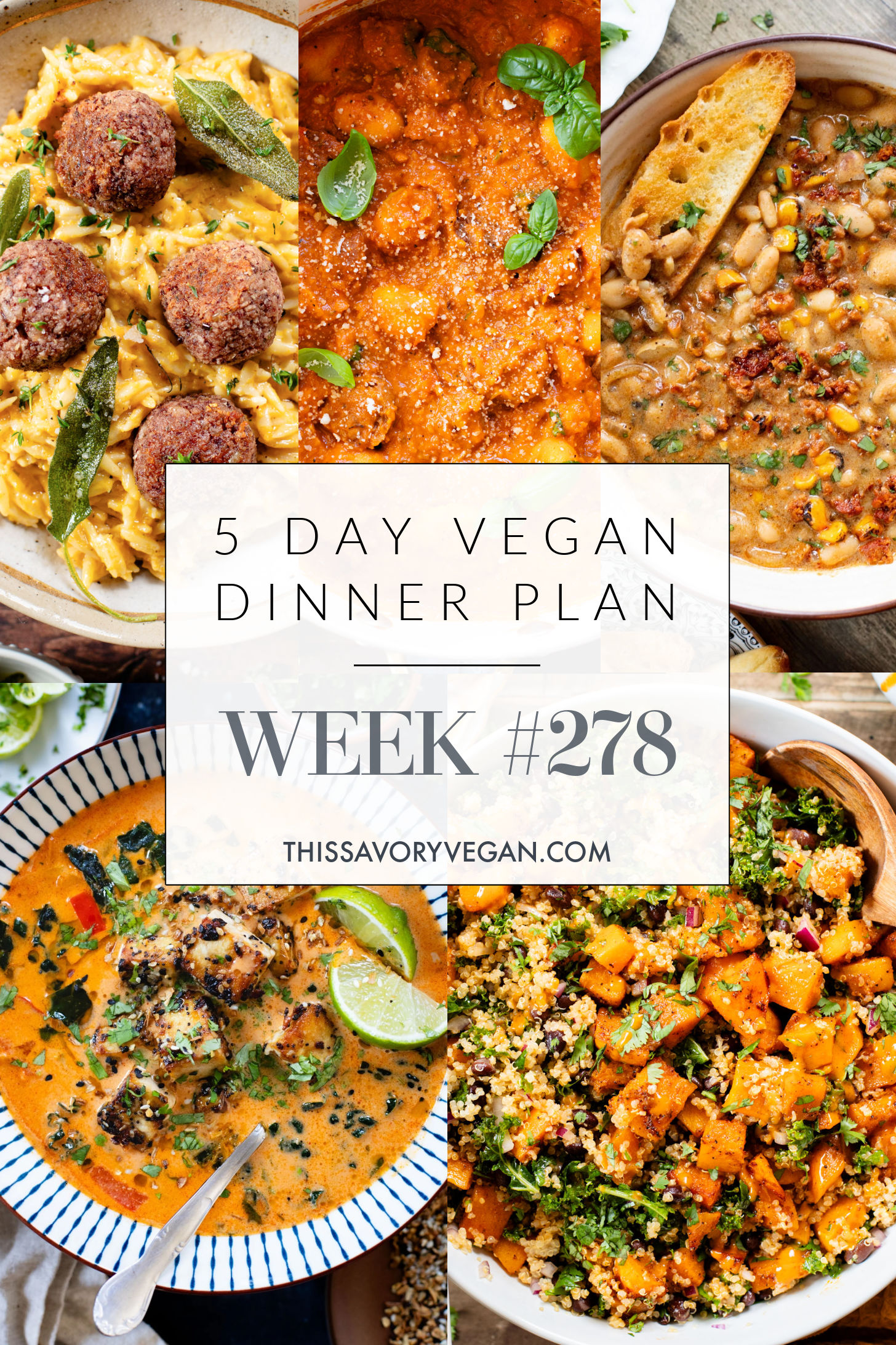 Not sure what to make for dinner this week? I have you covered with 5 simple & delicious vegan dinner ideas! | Vegan Dinner Plan #278 | ThisSavoryVegan.com