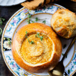These Butternut Squash Soup Bread Bowls are cozy, delicious and EASY! The best way to enjoy a creamy, vegan soup | ThisSavoryVegan.com