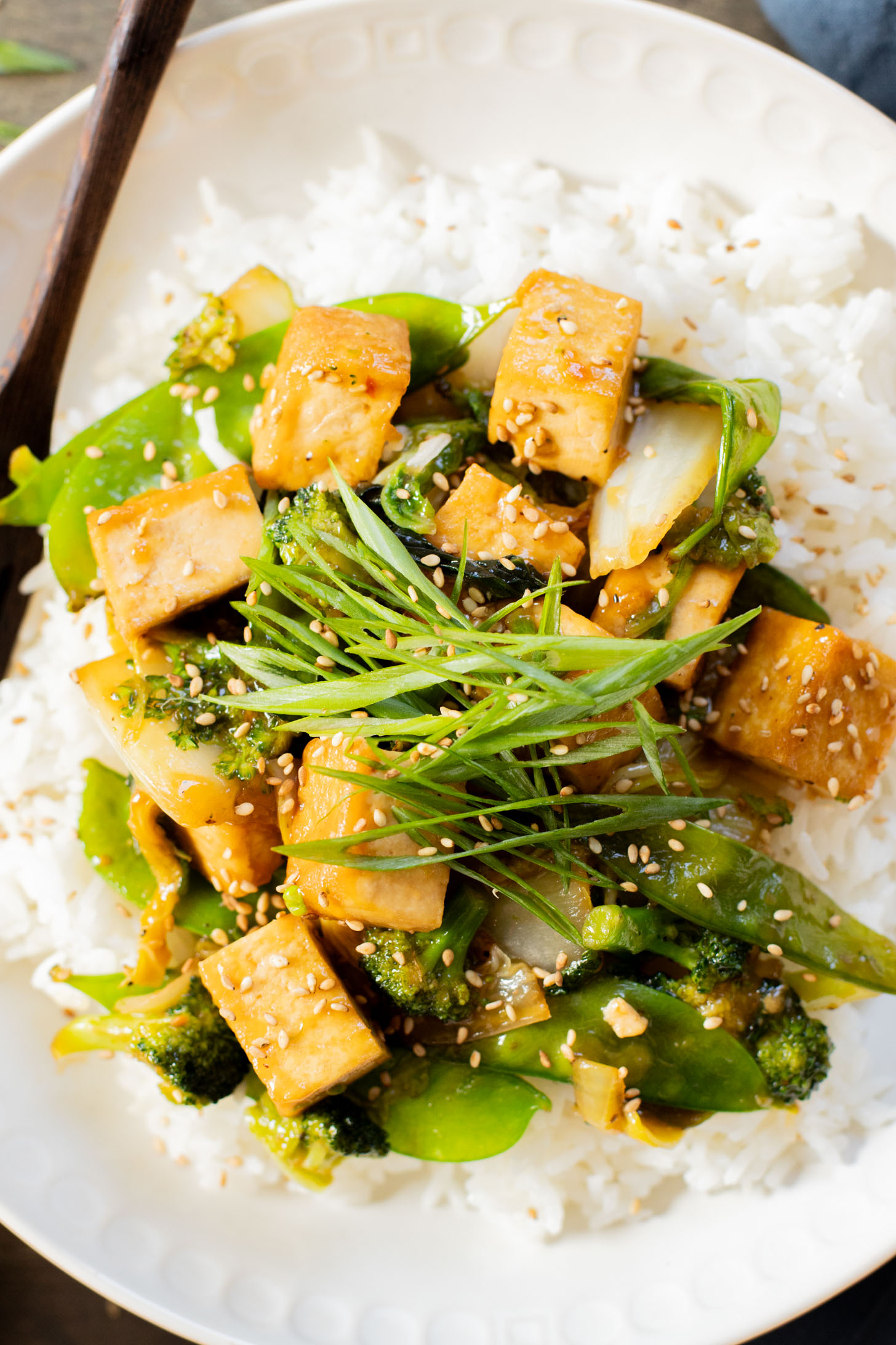 This Trader Joe's 20-Minute Tofu Stir-Fry is a simple and delicious vegan dinner idea. Made in one skillet and packed with veggies & protein | ThisSavoryVegan.com
