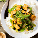 This Trader Joe's 20-Minute Tofu Stir-Fry is a simple and delicious vegan dinner idea. Made in one skillet and packed with veggies & protein | ThisSavoryVegan.com