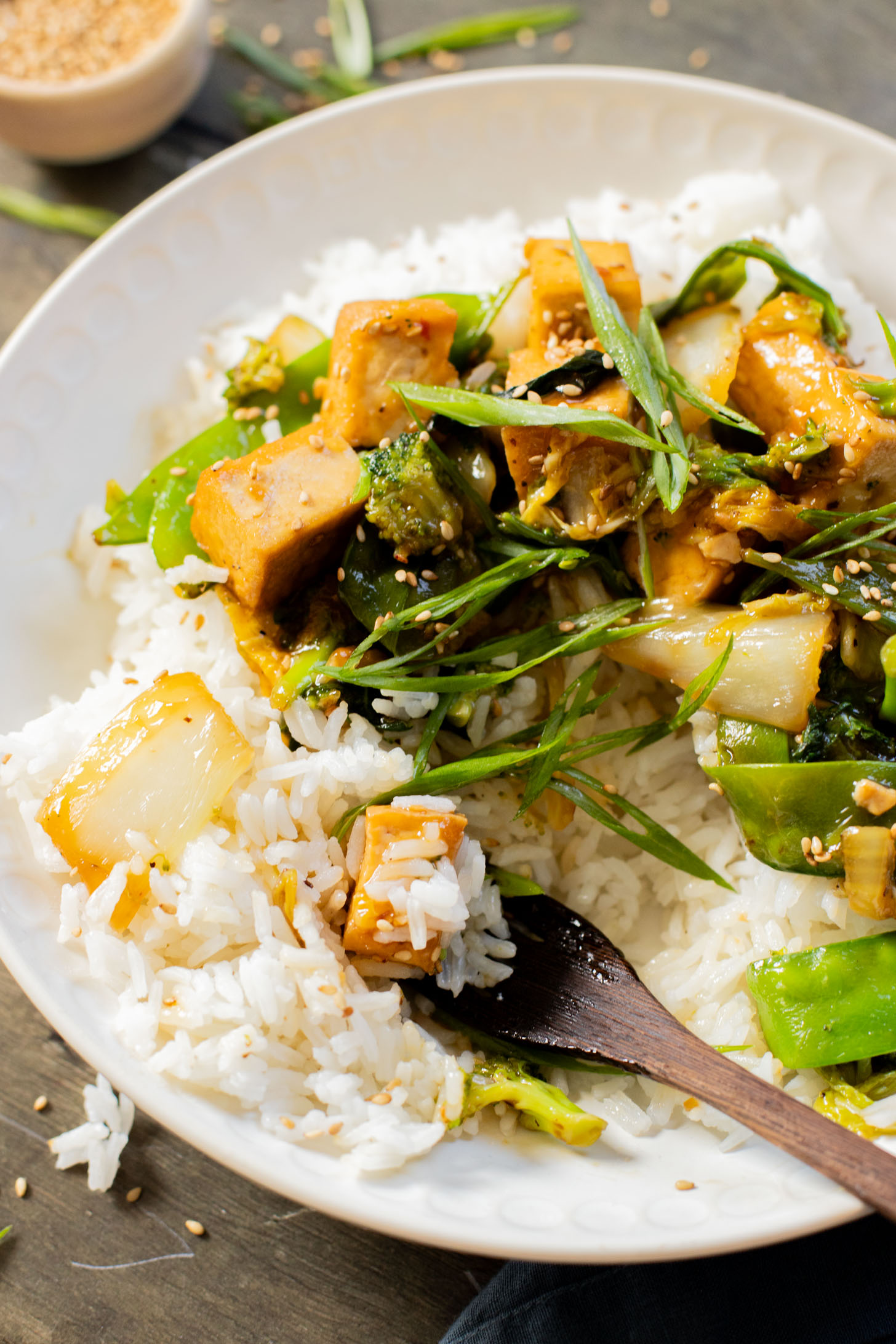 This Trader Joe's 20-Minute Tofu Stir-Fry is a simple and delicious vegan dinner idea. Made in one skillet and packed with veggies & protein | ThisSavoryVegan.com