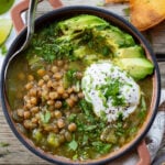 Simple, quick and delicious, this Salsa Verde Lentil Soup is the perfect fall dinner. Ready in 30 minutes and packed with flavor | ThisSavoryVegan.com