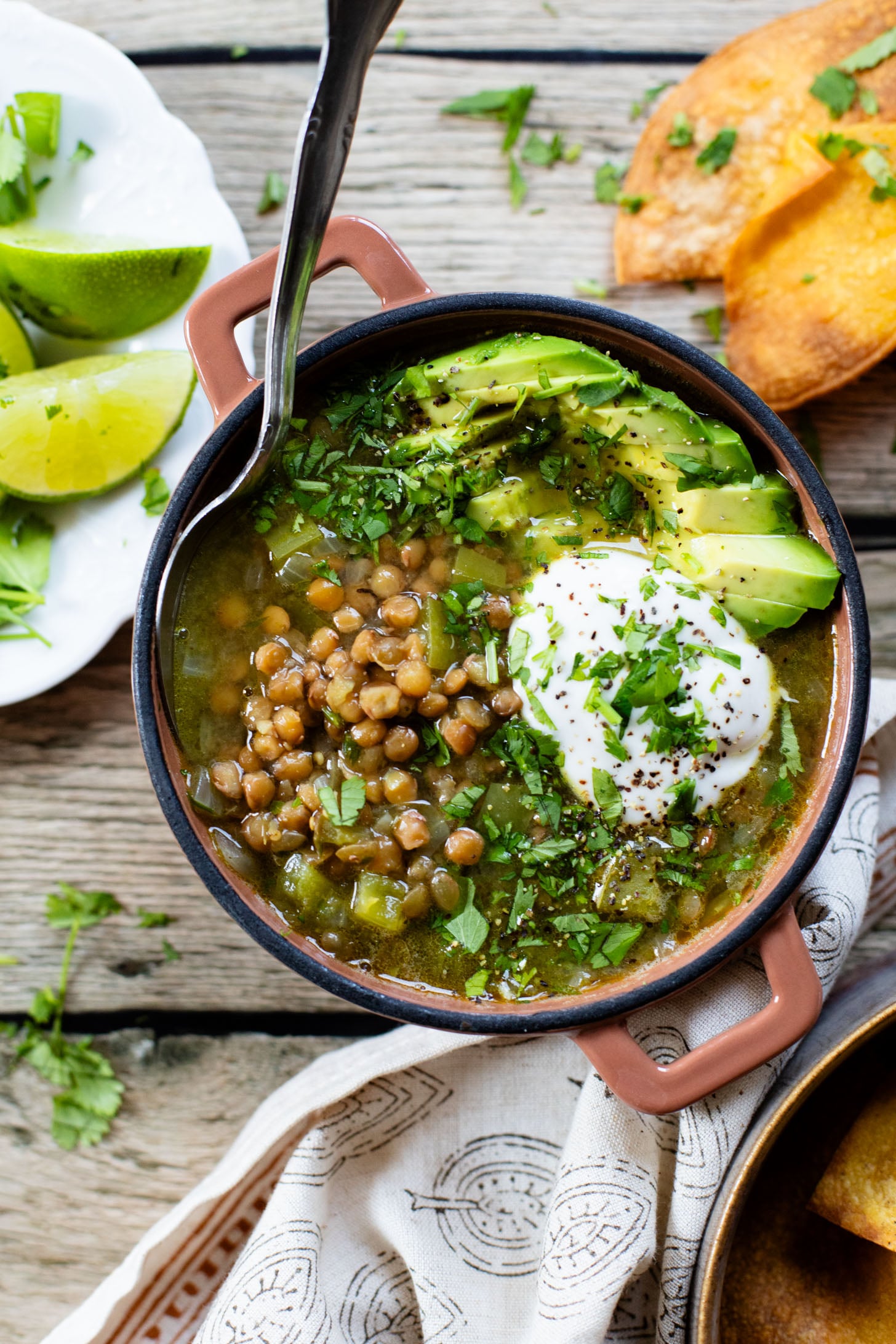 Simple, quick and delicious, this Salsa Verde Lentil Soup is the perfect fall dinner. Ready in 30 minutes and packed with flavor | ThisSavoryVegan.com