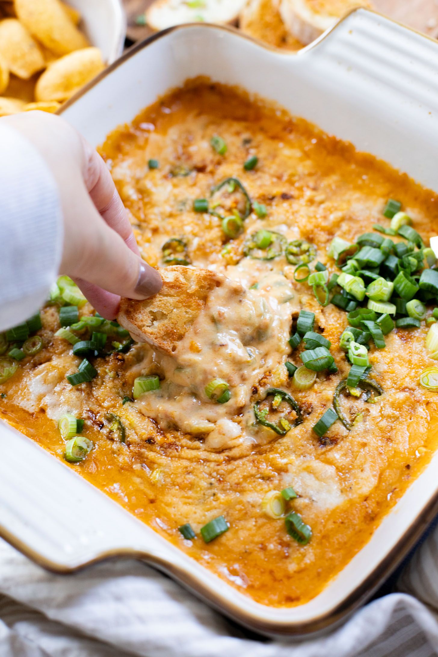 This Vegan Jalapeño Popper Dip is a dairy-free take on a classic game day snack! Perfectly creamy with a hint of spice from soy chorizo | ThisSavoryVegan.com