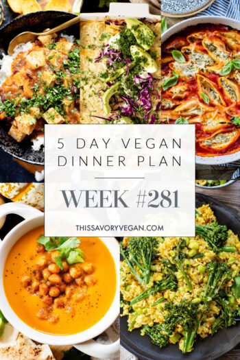 Not sure what to make for dinner this week? I have you covered with 5 simple & delicious vegan dinner ideas! | Vegan Dinner Plan #281 | ThisSavoryVegan.com