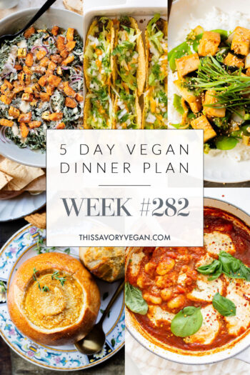 Not sure what to make for dinner this week? I have you covered with 5 simple & delicious vegan dinner ideas! | Vegan Dinner Plan #282 | ThisSavoryVegan.com