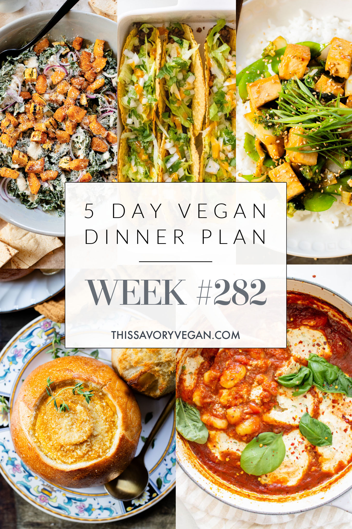 Not sure what to make for dinner this week? I have you covered with 5 simple & delicious vegan dinner ideas! | Vegan Dinner Plan #282 | ThisSavoryVegan.com