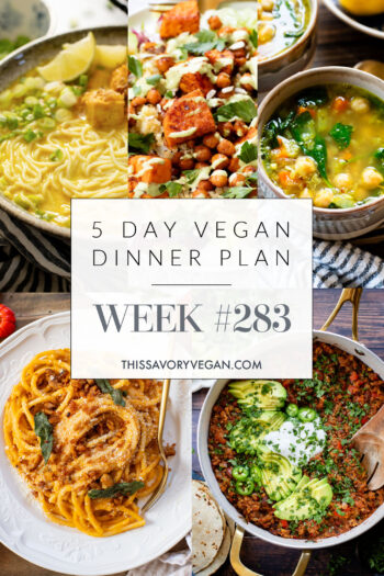 Not sure what to make for dinner this week? I have you covered with 5 simple & delicious vegan dinner ideas! | Vegan Dinner Plan #283 | ThisSavoryVegan.com