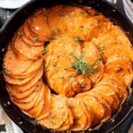 This Easy Sweet Potato Bake is the perfect dairy-free holiday side dish! A crispy crust and tender center, this potato bake is delicious | ThisSavoryVegan.com