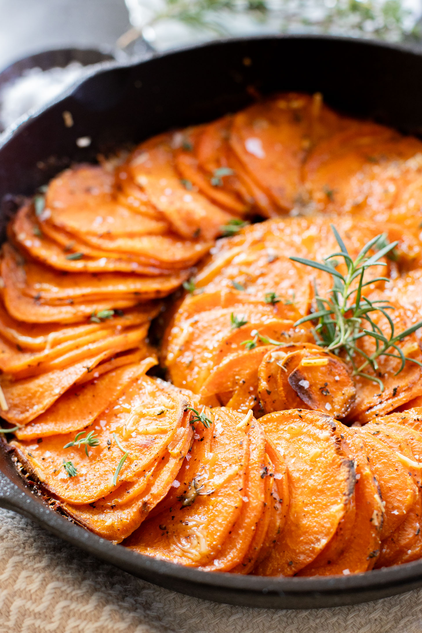 This Easy Sweet Potato Bake is the perfect dairy-free holiday side dish! A crispy crust and tender center, this potato bake is delicious | ThisSavoryVegan.com