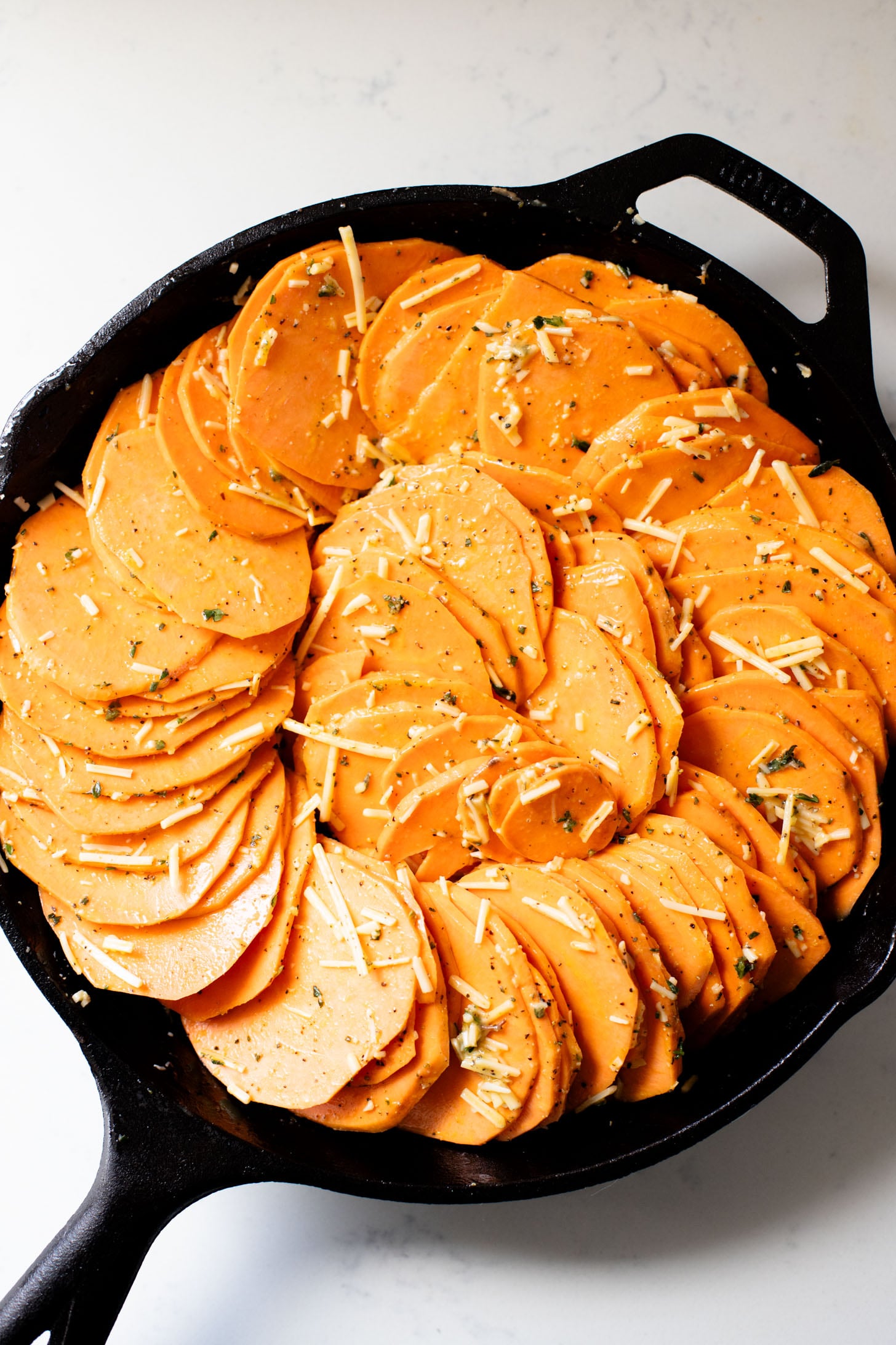 This Easy Sweet Potato Bake is the perfect dairy-free holiday side dish! A crispy crust and tender center, this potato bake is delicious | ThisSavoryVegan.com