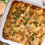 This Vegan Cheesy Cauliflower Bake is the perfect holiday side dish - and a sneaky way to get kids to eat veggies! Creamy, dairy-free & delish | ThisSavoryVegan.com
