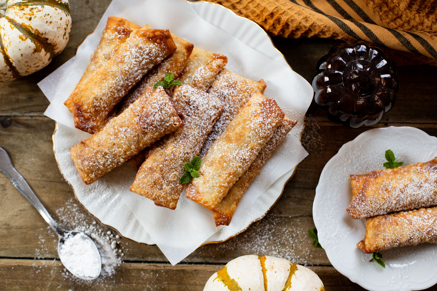 These Pumpkin Pie Egg Rolls are the perfect dessert to serve at your holiday feast! A dairy-free pumpkin pie filling & crispy vegan egg roll wrappers | ThisSavoryVegan.com