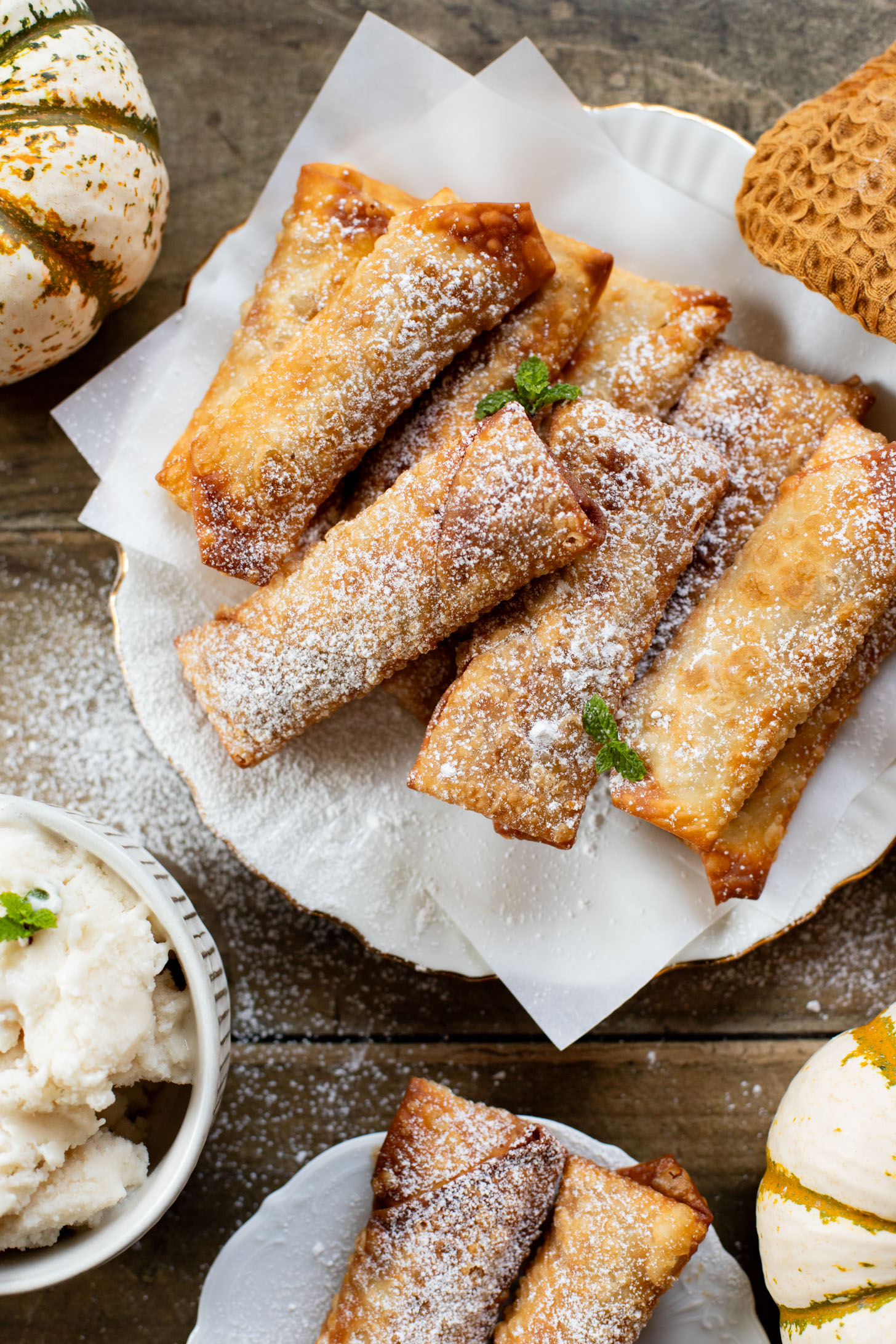 These Pumpkin Pie Egg Rolls are the perfect dessert to serve at your holiday feast! A dairy-free pumpkin pie filling & crispy vegan egg roll wrappers | ThisSavoryVegan.com