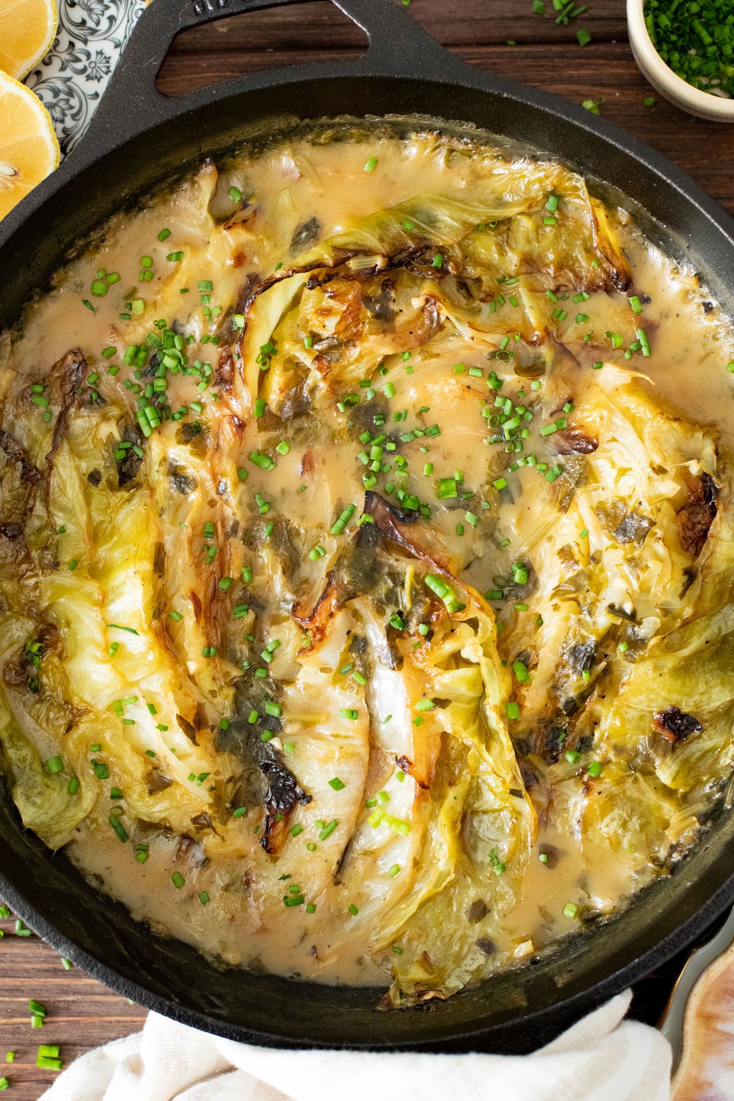 This dairy-free Charred Cabbage in Creamy Spinach Sauce is the ultimate veggie side dish! When comfort food & veggies meet | ThisSavoryVegan.com