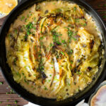 This dairy-free Charred Cabbage in Creamy Spinach Sauce is the ultimate veggie side dish! When comfort food & veggies meet | ThisSavoryVegan.com