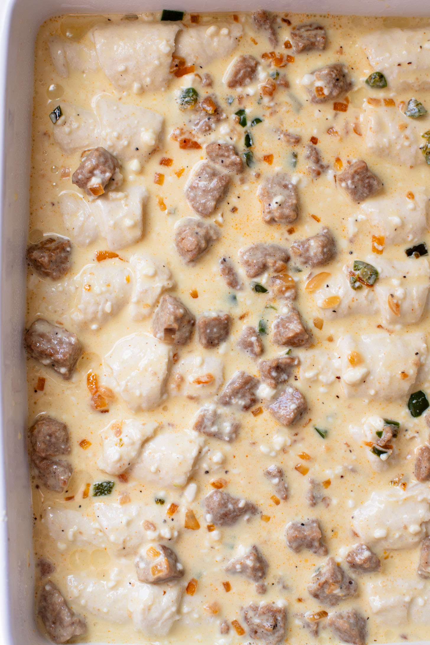 This Crescent Roll Breakfast Casserole is made with vegan eggs & vegan sausage. Perfect vegan breakfast casserole to serve a crowd | ThisSavoryVegan.com