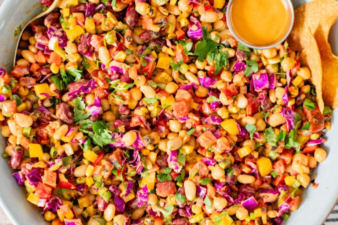 A great way to get plant protein & veggies in, this Southwest Dense Bean Salad is not only healthy it is super tasty. Perfect for meal prep | ThisSavoryVegan.com