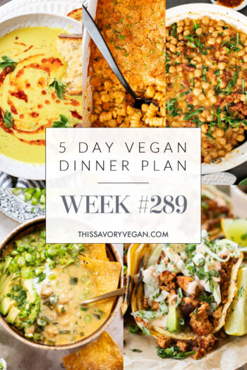 Not sure what to make for dinner this week? I have you covered with 5 simple & delicious vegan dinner ideas! | Vegan Dinner Plan #289 | ThisSavoryVegan.com