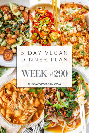 Not sure what to make for dinner this week? I have you covered with 5 simple & delicious vegan dinner ideas! | Vegan Dinner Plan #290 | ThisSavoryVegan.com