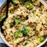 This Creamy Broccoli & Rice is a one-pot vegan dinner that is filled with chickpeas, rice, broccoli and a creamy non-dairy sauce | ThisSavoryVegan.com