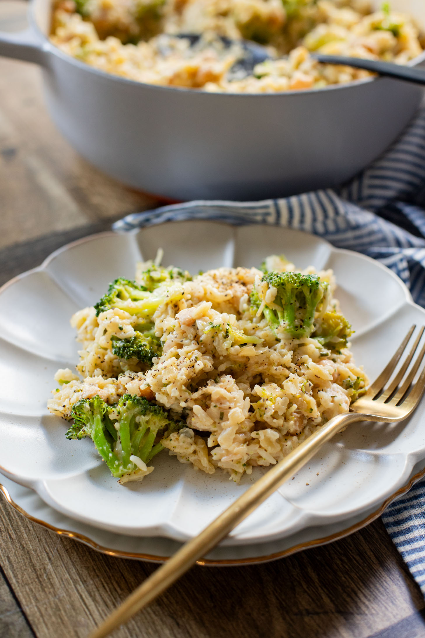 This Creamy Broccoli & Rice is a one-pot vegan dinner that is filled with chickpeas, rice, broccoli and a creamy non-dairy sauce | ThisSavoryVegan.com