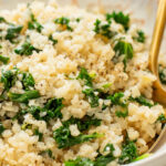 This Garlic Cauliflower Rice with Kale is a low carb rice alternative. The perfect veggie side dish that is packed with flavor | ThisSavoryVegan.com