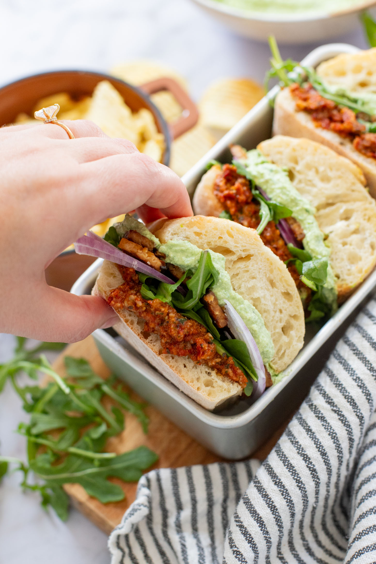 These Spinach Ricotta Tempeh Sandwiches are packed with protein & veggies. A super tasty homemade vegan sandwich recipe | ThisSavoryVegan.com