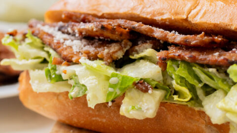 Tempeh Bacon Caesar Salad Sandwiches - This Savory Vegan