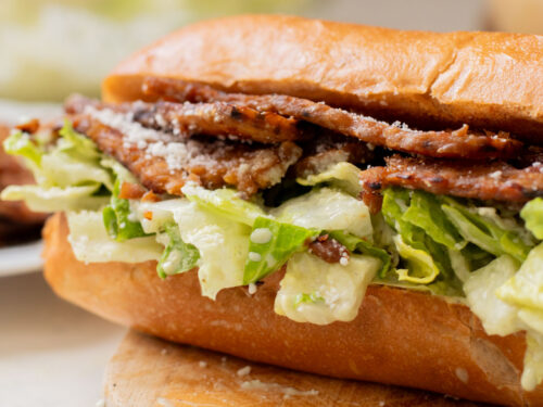 Tempeh Bacon Caesar Salad Sandwiches - This Savory Vegan