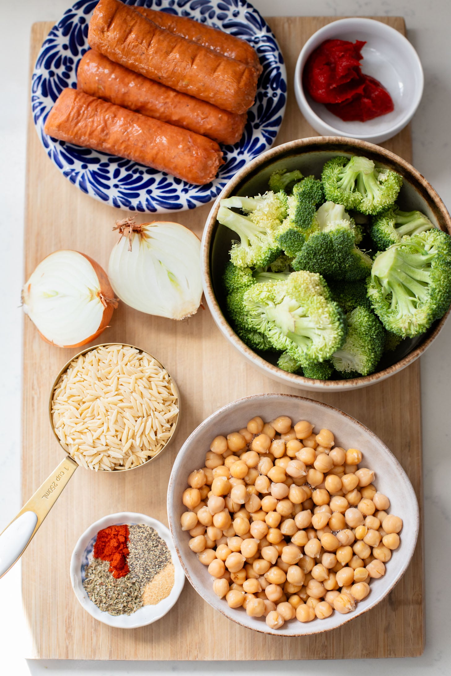 This Vegan Sausage & Broccoli Orzo Skillet is a one pot, vegan dinner that is ready in 40 minutes! Quick, easy & delicious | ThisSavoryVegan.com