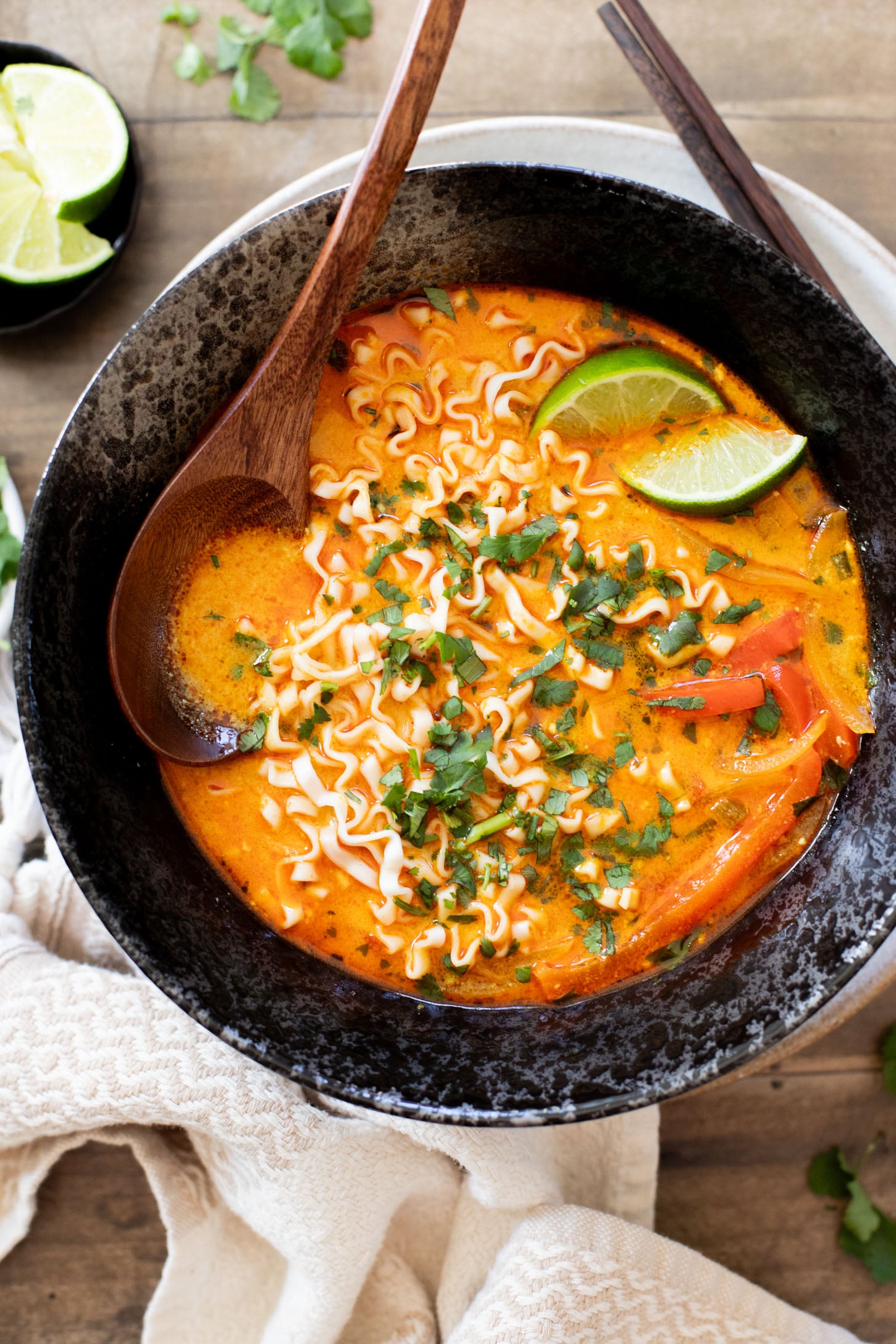 This Veggie Coconut Noodle Soup is perfect when you are craving instant noodles but want something healthier and homemade | ThisSavoryVegan.com