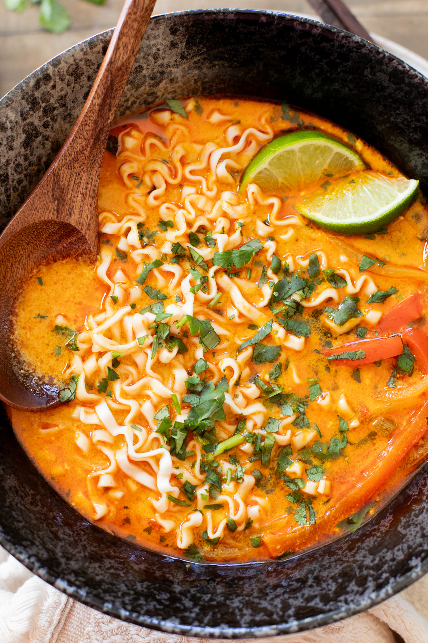 This Veggie Coconut Noodle Soup is perfect when you are craving instant noodles but want something healthier and homemade | ThisSavoryVegan.com