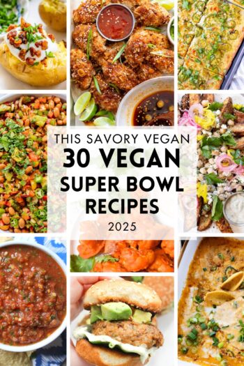 Looking for game day snacks that are plant-based? I've rounded up 30 of my favorites, including dips salads, appetizers & snacks | ThisSavoryVegan.com